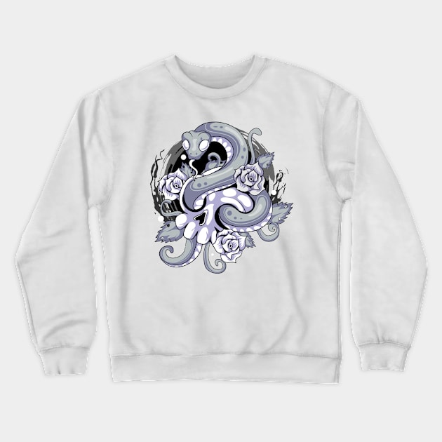 Kawaii Pastel Goth Snake Skull Black & White Crewneck Sweatshirt by DionArts